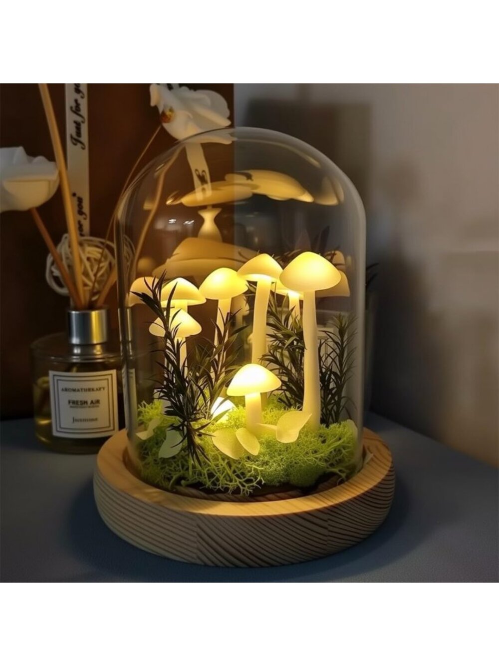 Handmade Mushroom Night Light Kit - Glass Dome Terrarium Lamp for Home Decor